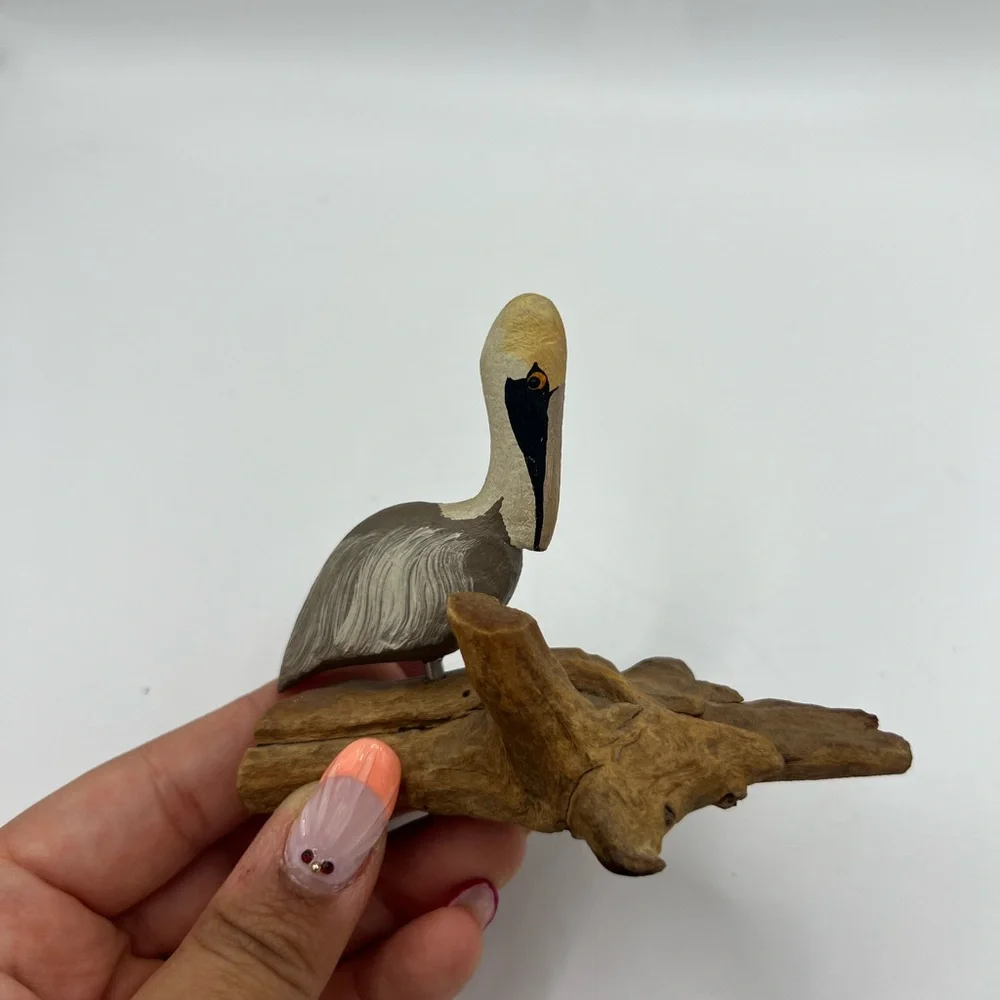 Whitton Handcarving Driftwood Statue Figurine Pelican Bird Collectible Vintage